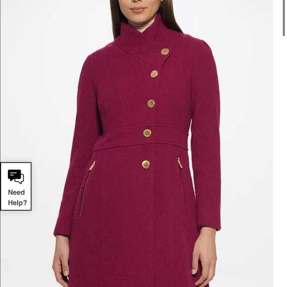 GUESS ASYMMETRICAL PEACOAT IN MAGENTA - Picture 8 of 9